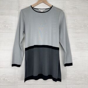 Exclusively Misook Knit Top Size Small Gray‎ Black Long Sleeves Stretch Career